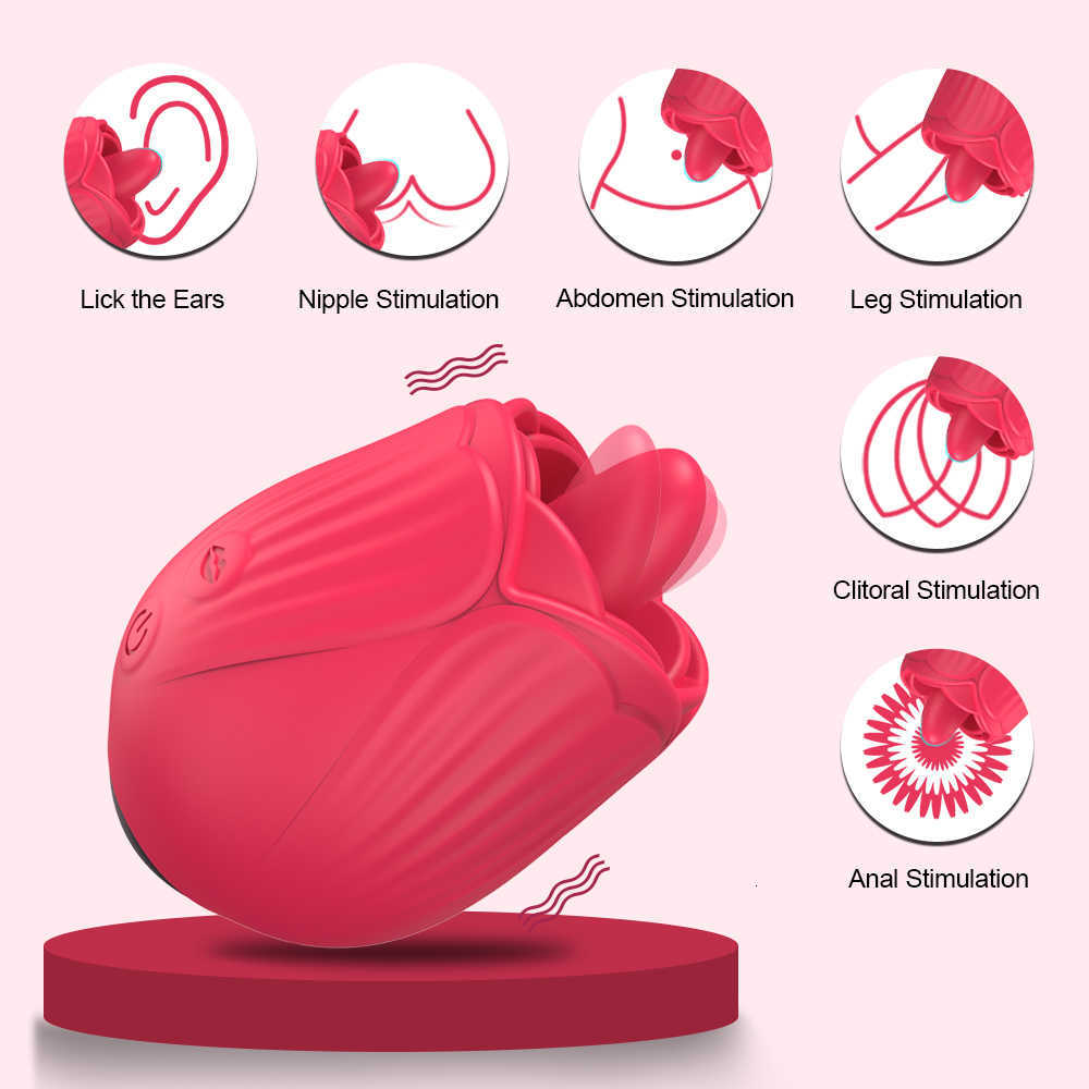 Masseur puissant vibrateur Rose pour femmes, stimulateur de Clitoris avec léchage de langue, mamelon Oral, produits pour adultes