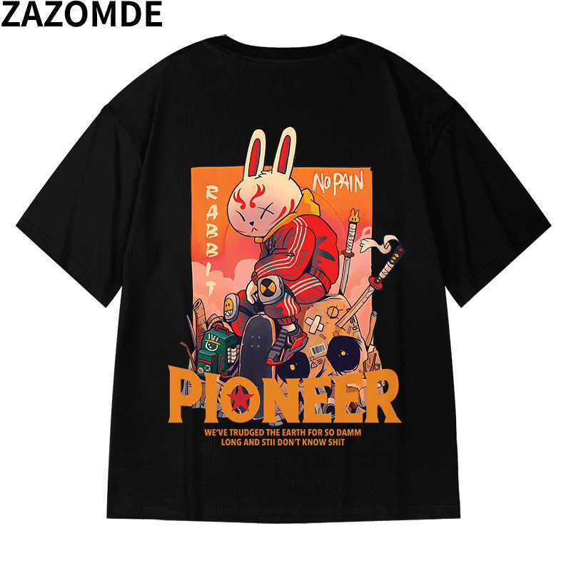 Herr t-shirts zazomde ny sommar tee män mode korta ärm män t-shirt bomull lös tecknad kanin tryckning t-shirt par toppar kläder män j230509 76