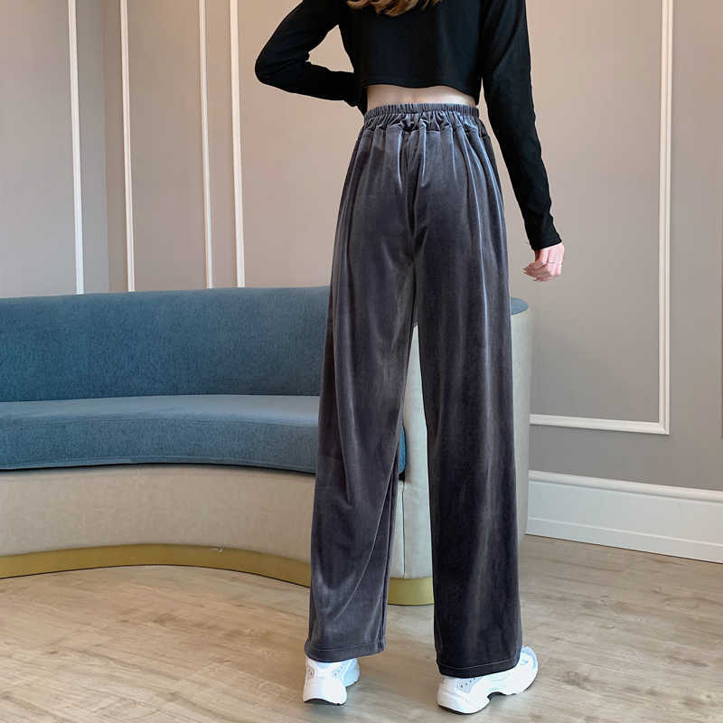 Capris Lucifer Loose Elastic Waist 2022 Autumn New Fashion Velour Wide Leg Pants Grey Pockets High Trousers Women's P230602