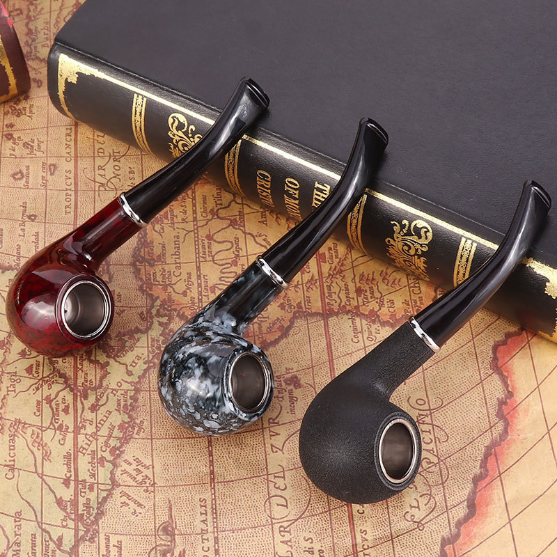 Hookahs New Men's Resin Big Pipe Removable Cleaning and Filtering Imitation Marble Cigarette Holder Curved Hammer Pipe