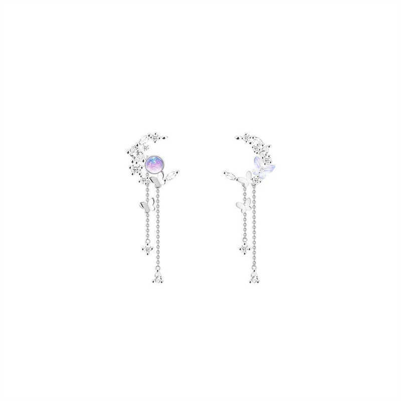 Charme exquis et mignon papillon zircon pendentif pompon de lune adapté aux femmes mode coréenne température boucles d'oreilles asymétriques bijoux de fête G230602