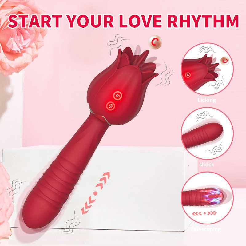 Masseur Rose vibrateur pour femmes 3 en léchant vibrant poussée baguette de Massage gode Stimulation vaginale