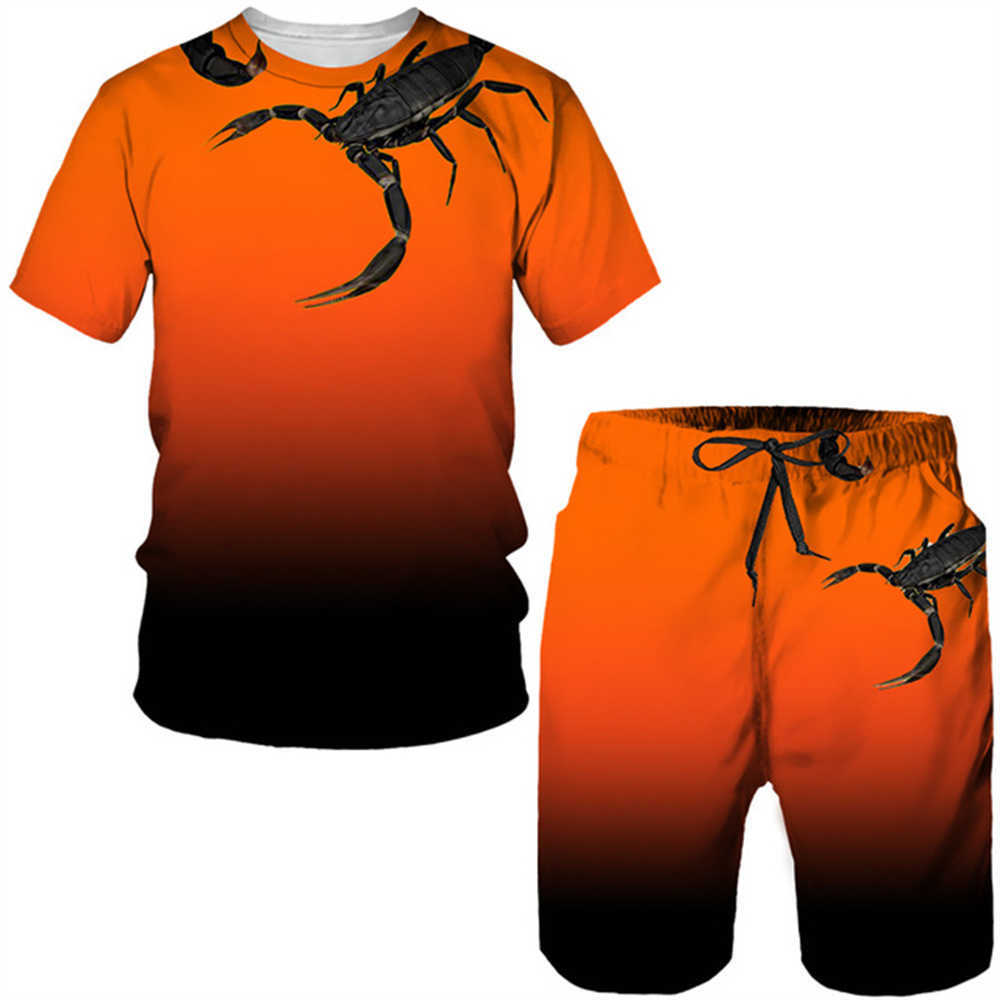 Survêtements pour hommes impression 3D nouveau short de plage pour hommes Scorpion cool T-shirt été hip-hop mode sportswear respirant ensemble 2 pièces P230603