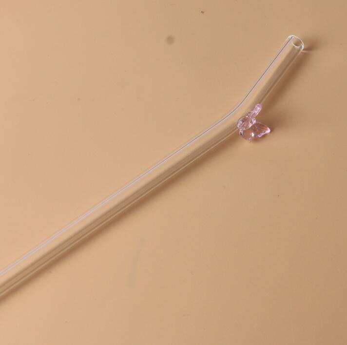 Reusable Eco Borosilicate Butterfly Glass Drinking Straws High temperature resistance Clear Colored Bent Straight Milk Cocktail Straw 8-200mm