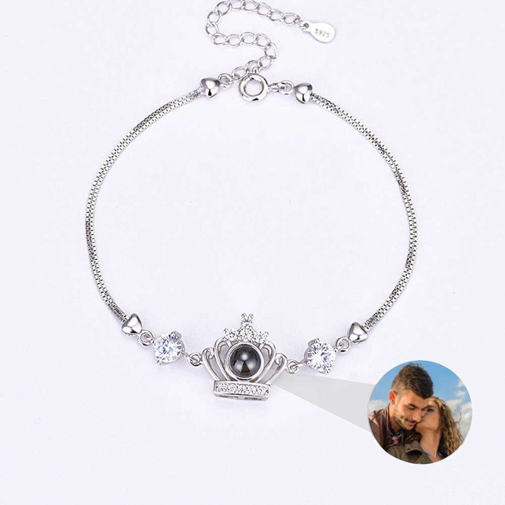 Coroa personalizada 925 prata esterlina projeção pulseira imagem personalizada pulseira feminina presentes de aniversário para amante família lembrança casal pulseira dropshipping