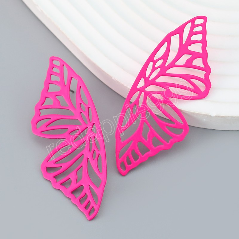 Fashion Metal Cutout Candy Color Butterfly Earrings Women's Vintage Elegant Dangle Earrings Banquet Jewelry Accessories