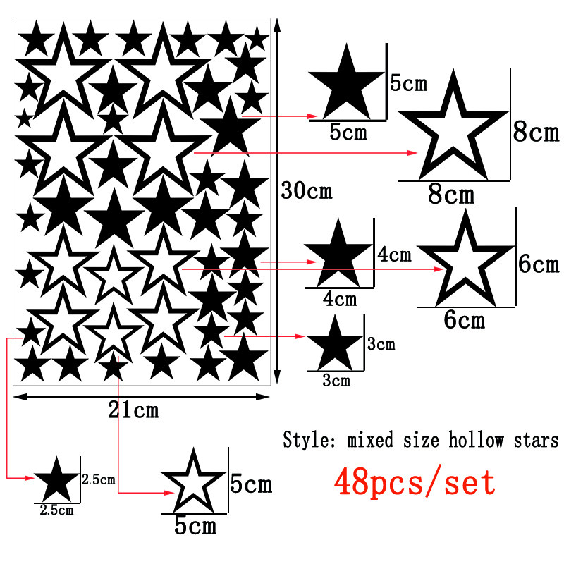 Наклейки на стенах смешанный размер полые сплошные звезды наклейка для детских комнат для детских садов виниловая кожура и палка Симпатичные звездные обои 230603