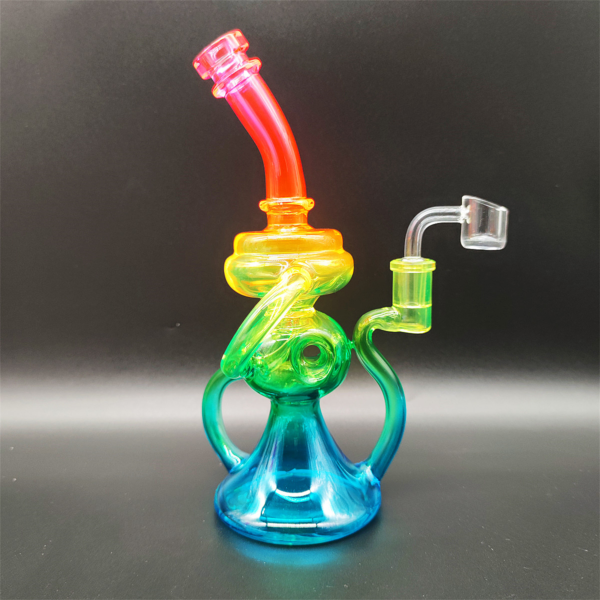 10 tum fab ägg metalliska klein Heady Bong Fab Egg Incycler Färgglada vattenpipa glas Bong Dab Rig Recycler Pipes Water Bongs rökrör 14,4 mm Kvinnlig fog med vanlig skål