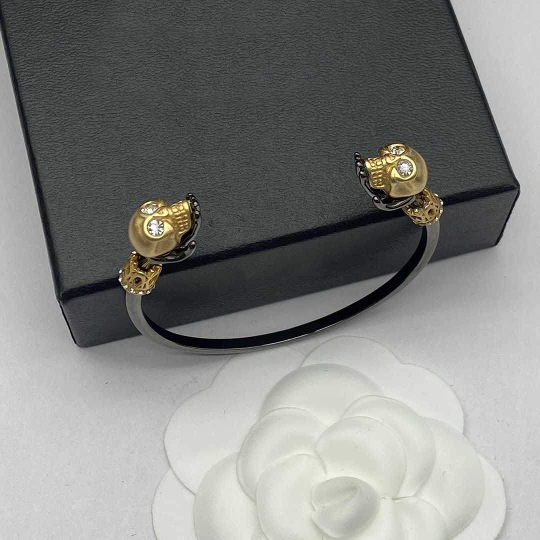 vintage fashion skull Open Cuff Bracelets woman Men Punk Two Skulls Brass Bangle gifts classic style jewelry with box