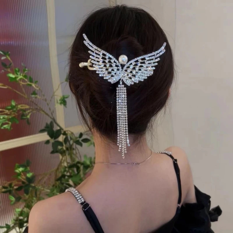 Vintage Nieuwe Strass Engelenvleugels Kwastje Haar Clip Paardenstaart Vlecht EEN Clip Twist Clip Vrouwelijke Elegante Hoofdtooi Haaraccessoires