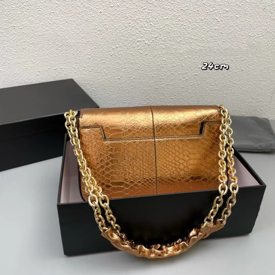 New Style Top Alligator Tote Bag Tf Borse Flap Chain Designer Borsa Donna Corss-Bady Borse Oro Enorme Blocco Moda Lusso Coccodrillo Borsa a tracolla da donna 24Cm