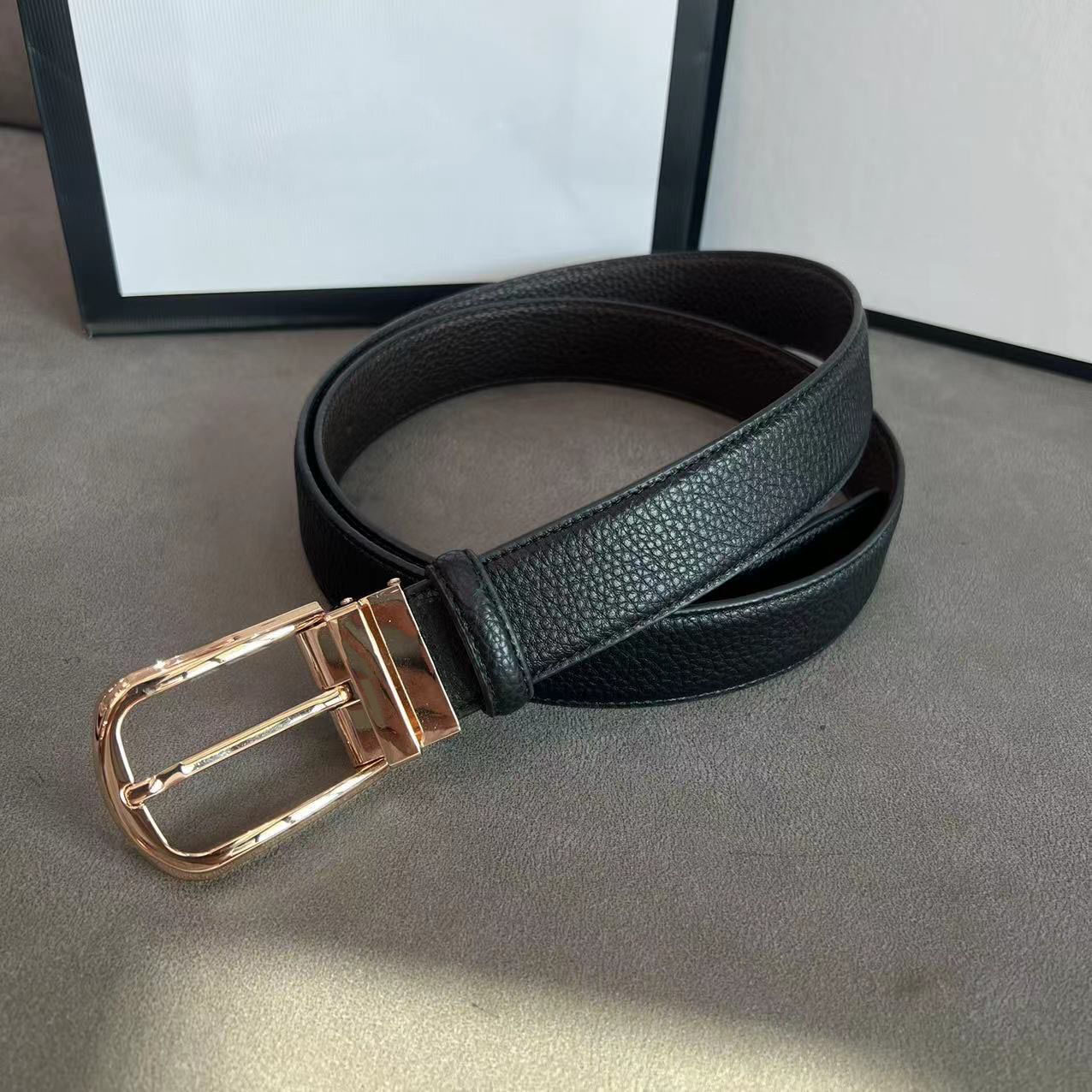 Nålspänne trefärgad läder denim bälte mäns och kvinnors casual affärs lyx alfabet slät spänne designer g strap box