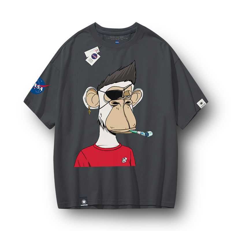 Camiseta de designer NASA co-branded chato ape camiseta marca de moda masculina e feminina NFT curi bayc cabeça de macaco mesmo casal solto manga curta Vendas de fábrica