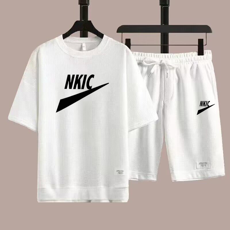 夏のファッション2ピーススポーツブランドオレンジTシャツショーツスーツカジュアルメンズセットプリントスポーツウェアクイック乾燥Tシャツの男性セット