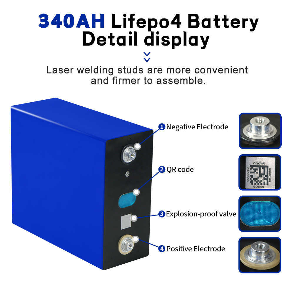 3.2 V Lifepo4 Bateria 340AH Alta Capacidade baterias de carrinho de golfe de fosfato de ferro de lítio DIY 12 V 24 V 48 V Para Acampar Carrinho De Golfe Barco