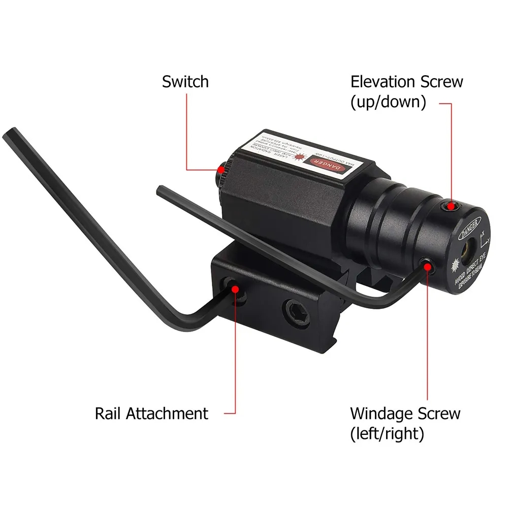 Tactical Red Green Dot Laser Sight Scope 11mm/-20mm Adjustable Picatinny Rail Mount Rifle Airsoft Laser with Batteries-Red