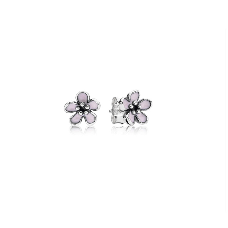 Boucles d'oreilles en argent 925 Fit Pandora Magnolia Daisy Flower Series Boucles d'oreilles avec quatre feuilles d'herbe Chrysanthème Tempérament Boucles d'oreilles Style Fashion Fine Boucles d'oreilles Bijoux