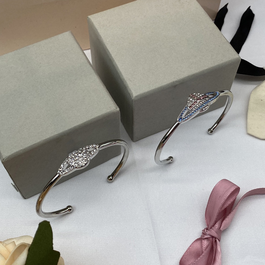 Saturne Bas Relief Ouvert Bracelet Cristal Diamant Designer Mode Bracelets Haute Qualité Femmes Bijoux Bracelets Anniversaire Cadeau De Fiançailles