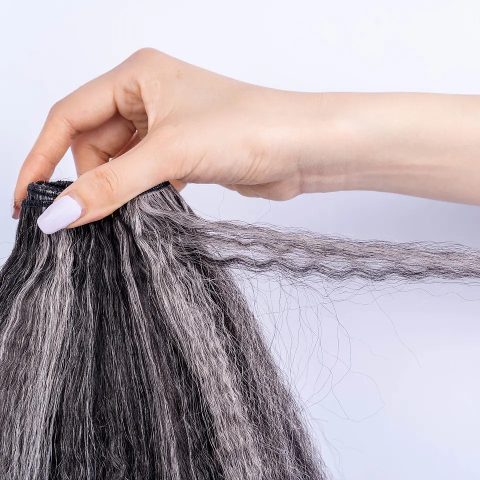 Grijs Gekleurde Kinky Rechte Clip in Human Hair Extensions Voor Zwarte Vrouwen 10-26 inch Braziliaanse zout en peper yaki rechte extension zilvergrijs 100 g/pak