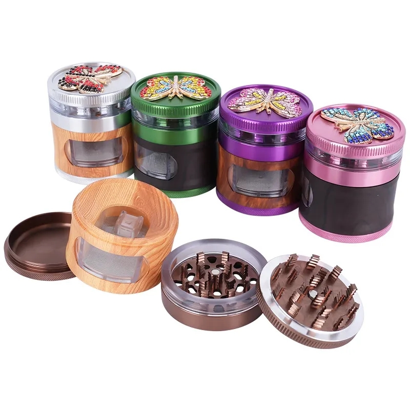 Fumo Farfalla colorata Lega di alluminio 63MM Cassetto portatile Herb Tobacco Grind Spice Miller Grinder Crusher Grinding Hand Muller Portasigarette