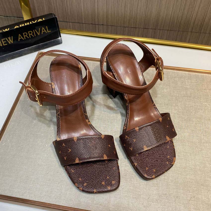 Kvinna Skohäl sandaler Klänning Skor Dam Läder 7,5 cm klackar Kvinnlig Trend klassisk ålderssynt brun