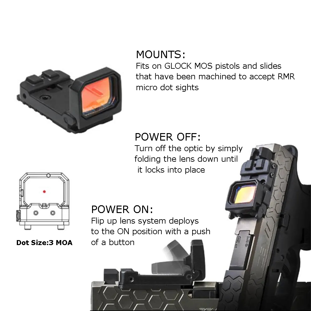 Flip Up Red Dot Reflex Sight Scope Mount para MOS Glock ou Slide Cut Aceito para RMR Footprint-Tan