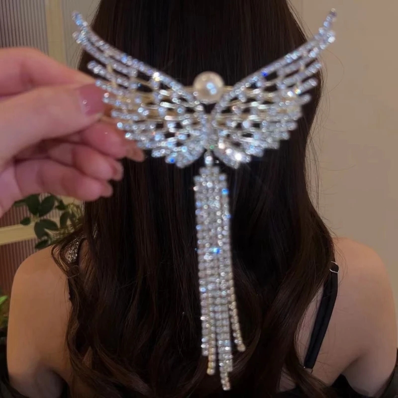 Vintage Nieuwe Strass Engelenvleugels Kwastje Haar Clip Paardenstaart Vlecht EEN Clip Twist Clip Vrouwelijke Elegante Hoofdtooi Haaraccessoires