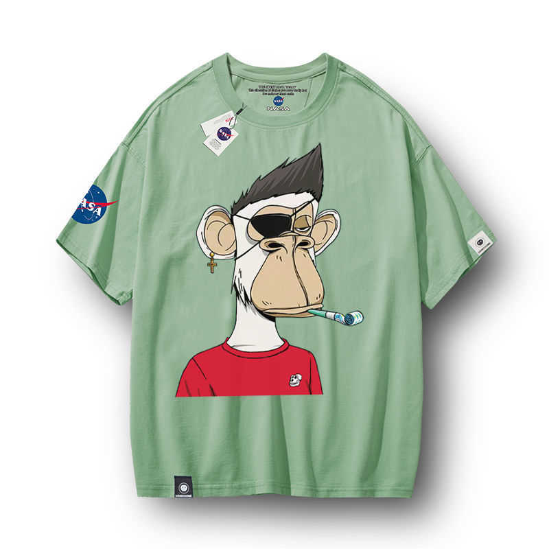 Camiseta de designer NASA co-branded chato ape camiseta marca de moda masculina e feminina NFT curi bayc cabeça de macaco mesmo casal solto manga curta Vendas de fábrica