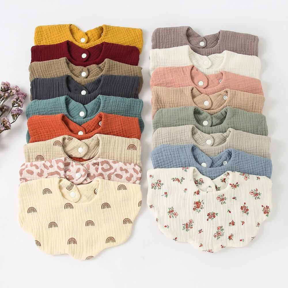 Bibs Cloths Baby Plain Pattern Solid Color The Neworn Burp Table 360 ​​Вращение 6-слойное детское цветение в форме кормления Bib Bandana Scarf G220605