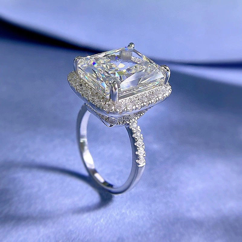 Bague en diamant Moissanite de luxe 14 * 12mm 100% réel 925 bagues de mariage en argent Sterling pour femmes hommes bijoux de fiançailles