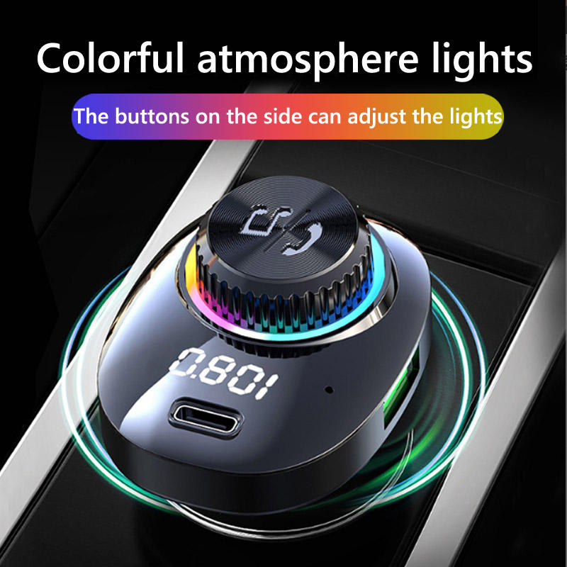 Neuer Bluetooth-FM-Transmitter mit bunten Lichtern, 22,5 W, superschnelles USB-Ladegerät, Freisprech-MP3-Player für das Auto