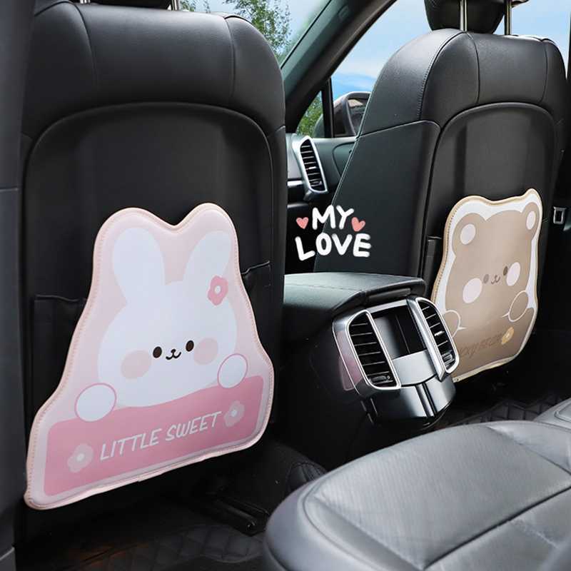 New Universal Car Backseat Protector Cartoon Animal Bear Bunny Kick Mat Seat Back Cover Anti-Kick Pad For Kids Waterproof Leather