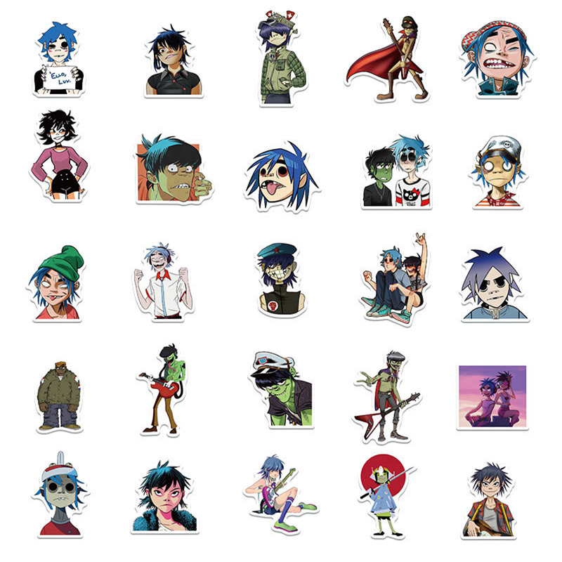 50st Gorillaz Stickers Murdoc Noodle Russel Rock Band Graffiti Kids Toy Skateboard Car Motorcykel Cykel klistermärke DECAL