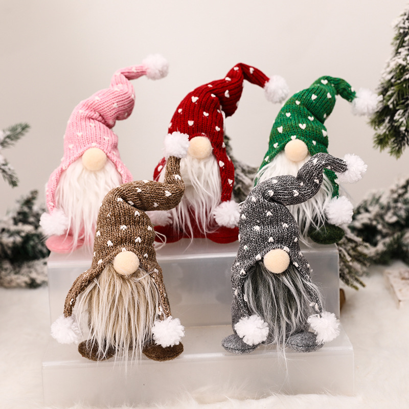 200 stks Nieuwe Rudolph witte baard gezichtsloze pop Kerst Nordic Forester gebreide muts zitten figuur Kerst ornamenten