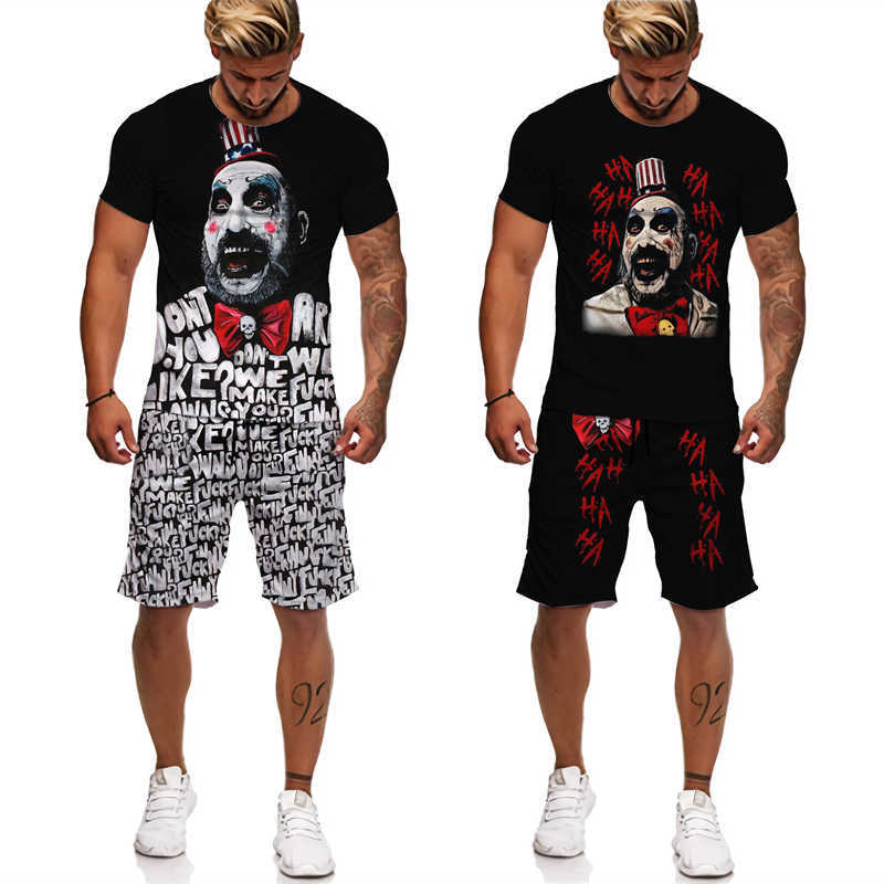 Tute da uomo T-shirt / pantaloncini / set stampati in 3D personalizzati Joker film horror Halloween set di abbigliamento da uomo hip-hop street di ruolo P230605