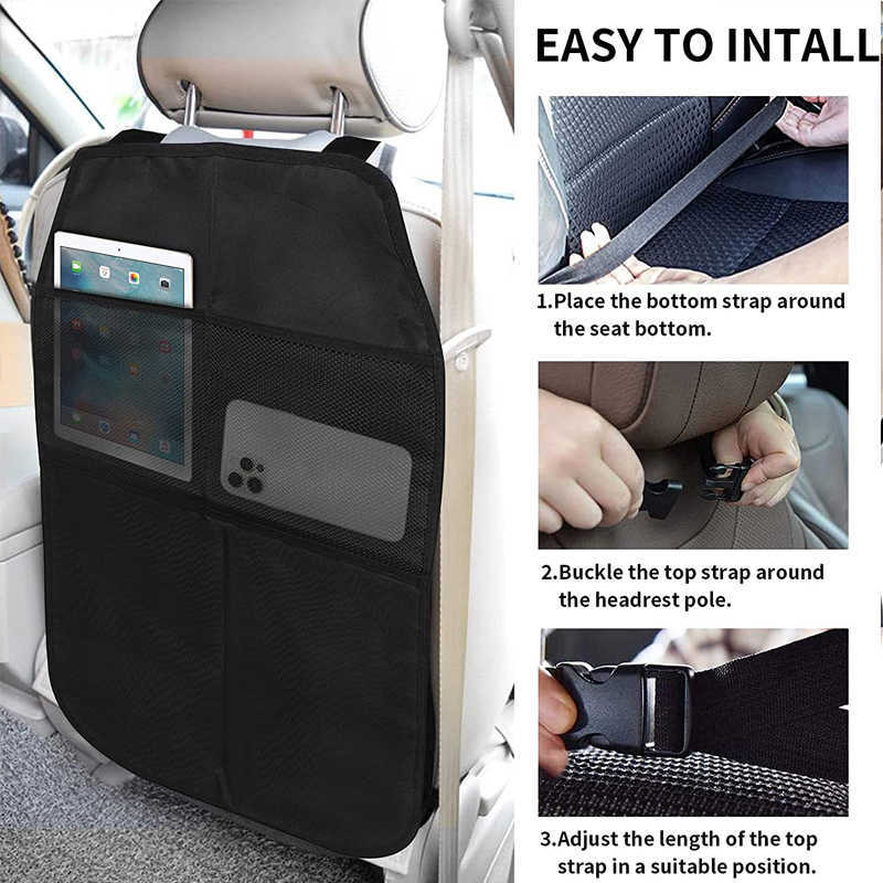 New Kids Kick Mats with Organizer Car Seat Back Protectors Durable Waterproof Auto Backseat Covers Non Slip Storage Bag