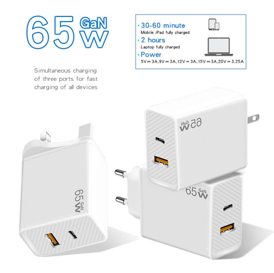 Chargeur GaN 65W PD Charge rapide téléphone portable charge QC3.0 adaptateur universel pour ordinateur portable pour tablette mobile