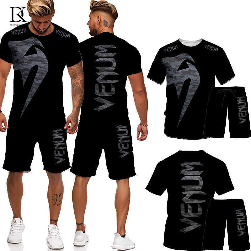 Herrspår 2023 Summer 3DT -skjorta Shorts Set Luxury Brand High Quality Menswear Street Clothing Leisure Beach Sportwear Stora P230605