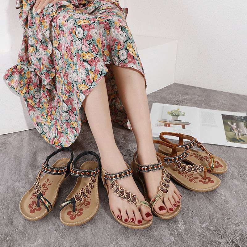 Estate da donna nuovo stile etnico boemo diamante scarpe romane tallone clip toe scarpe da spiaggia in stile cinese appartamenti da viaggio scarpe da donna