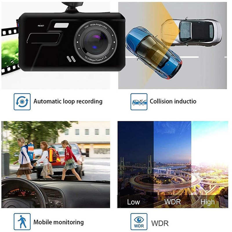 Nuovo Dash Cam 1080p Car Dvr Dual Lens Dash Cam anteriore e posteriore Touch Screen da 4,0 pollici Dash Cam Car Black Box Record di guida