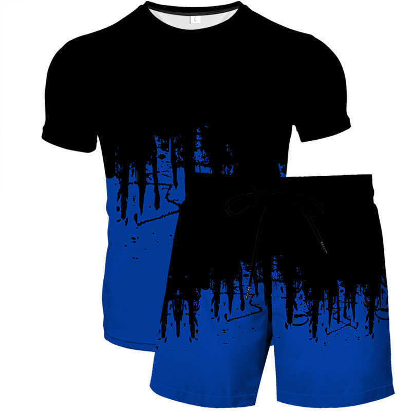 Trainingspakken 2024 3D printen korte mouw tweedelig abstract schilderij T-shirt set mannen en vrouwen vrijetijdstrends P230605