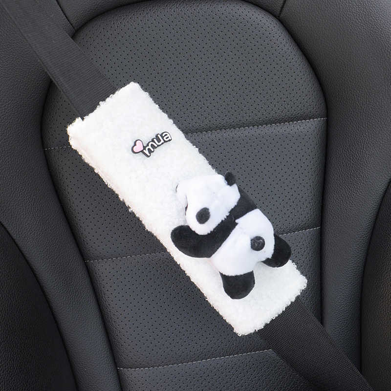 New Cute Cartoon Panda Doll Plush Universal Car Steering Wheel Cover Auto Seatbelt Cover Imitate Lamb Wool Winter Car Accessories