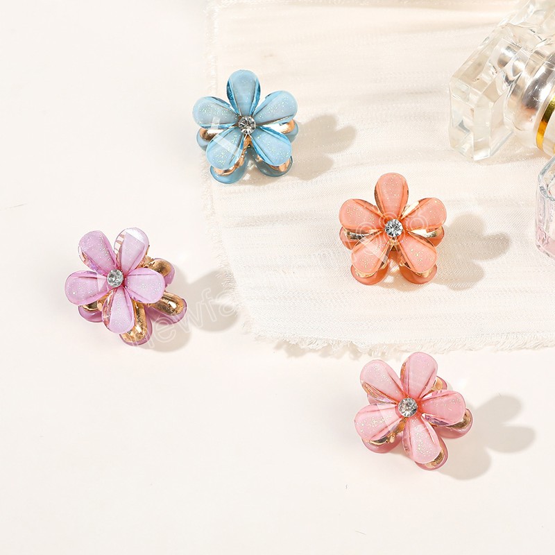 DIY Metal Barrettes Girls Hairpins Double Side Crystal Flower Hair Crab Clamps Sweet Headwear Mini Hair Claw Ponytail Clips