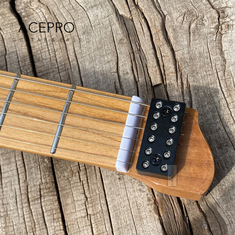 Acepro P90 micros guitare électrique sans tête couleur noir satiné corps en frêne manche en érable rôti frettes en acier inoxydable pont de qualité