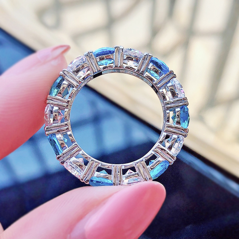 Ewigkeit 5mm Diamant Ring 100 % echtes 925 Sterling Silber Party Hochzeit Band Ringe für Frauen Braut Versprechen Verlobung Schmuck