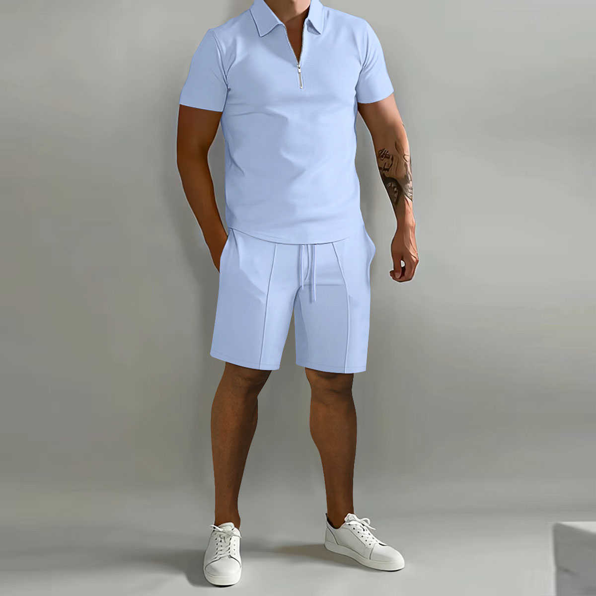 Agasalhos de verão camisa pólo de cavalo fina de manga curta + camisa esportiva 2 novas roupas de atletismo masculinas conjunto sólido casual jogging roupas esportivas P230605