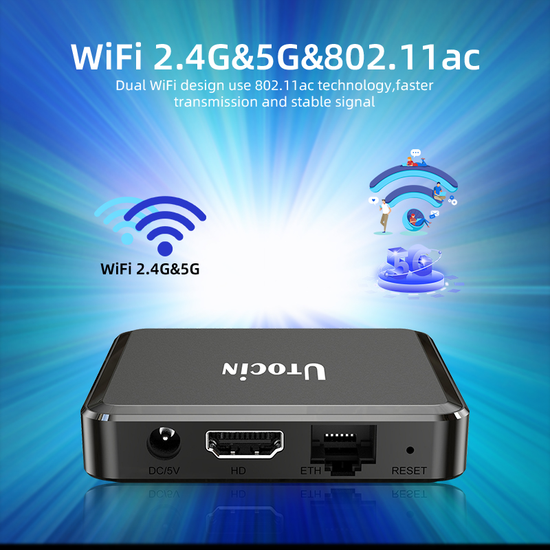 Nouvelle arrivée UTOCIN NEO Android 11.0 TV Box Amlogic S905W2 2GB 16GB 2.4G 5G WiFi 4k AV1 Application puissante et décodeur à distance