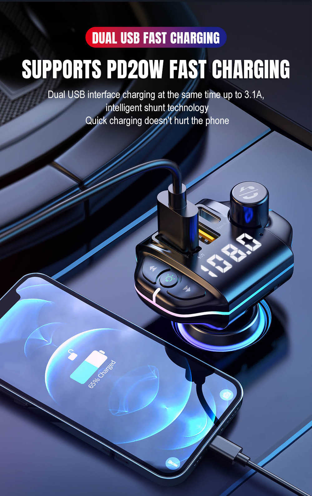 A10 CAR BLUETOOTH MP3 Player Bluetooth Charger Carger Dual USB ładowarka FM nadajnik