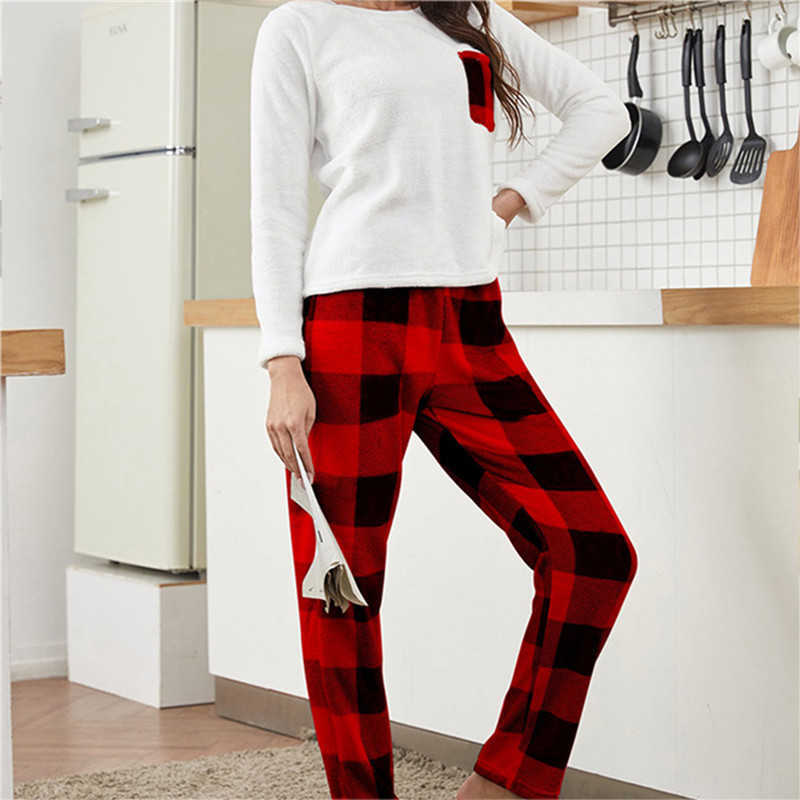 Spodnie damskie Capris Flannel Pajama zestaw na zimowe ciepło damskie gęste koralowe aksamitne aksamitne rodzinne odzież Dwuczęściowe ubrania robocze dekolt piżama p230605