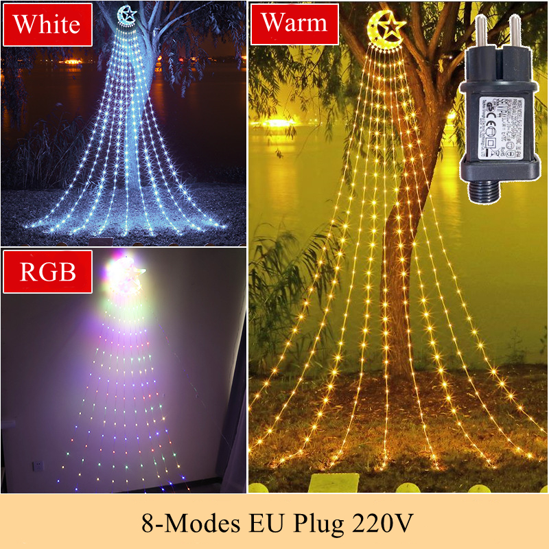 Sznurki LED Księżycowe światła wodospadowe Świąteczne świąteczne na zewnątrz wodoodporne wodoodporne światła słoneczne ozdobne oświetlenie
